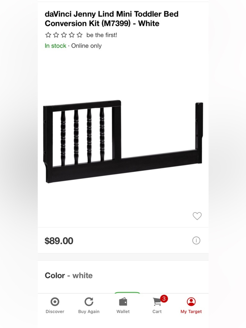 DaVinci Jenny Lind WHITE Toddler MINI Bed Conversion Rail with Spindle Detail